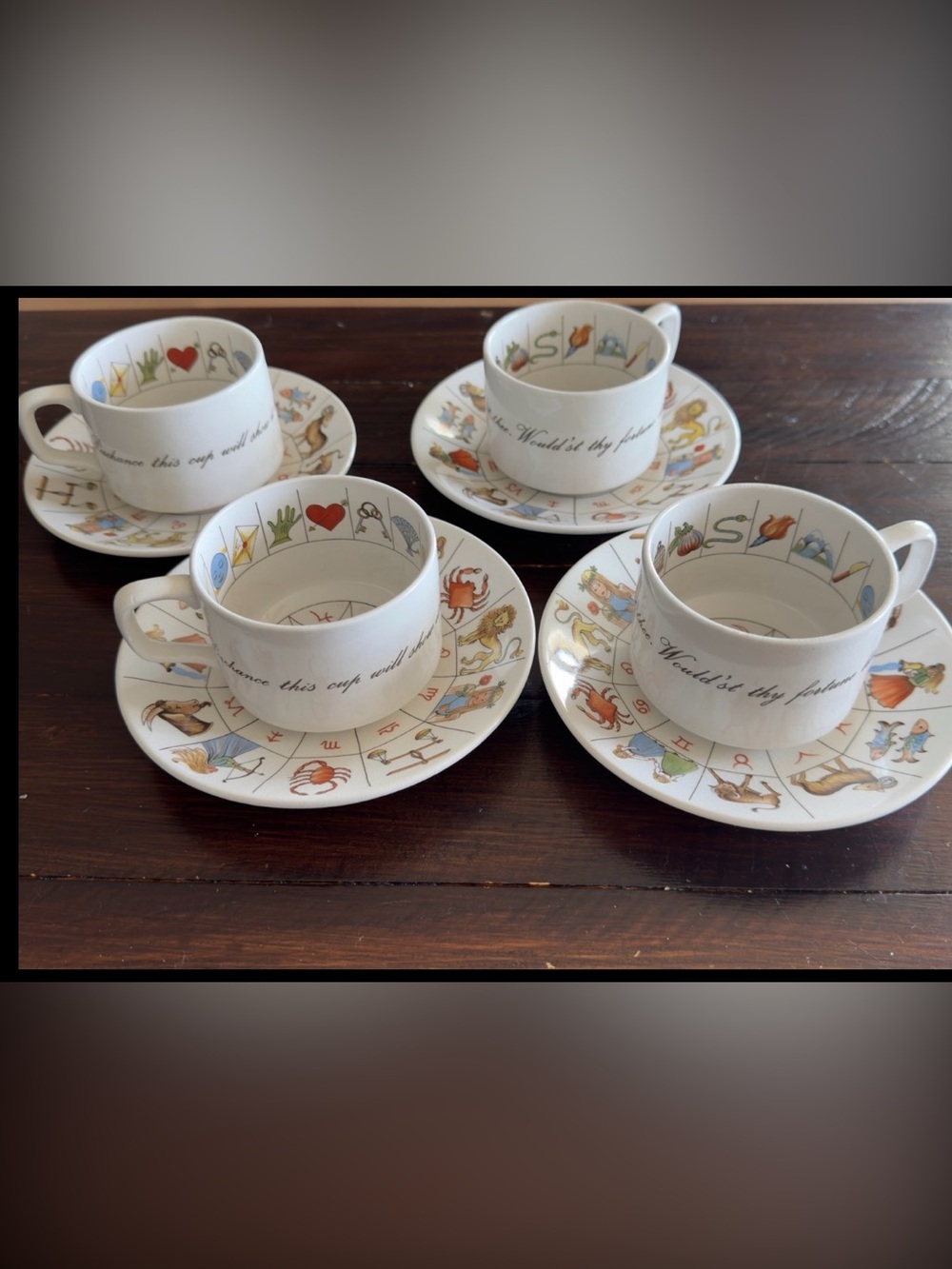 4 Jon Anton Taltos Fortune Telling Teacup & Saucer Sets Made In England Set of 4